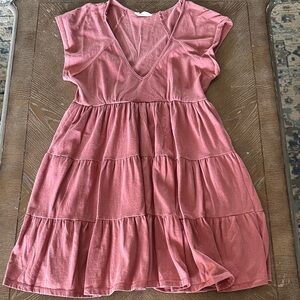 Altar'd State Girls' Tiered V-Neck Dress in Dusty Rose